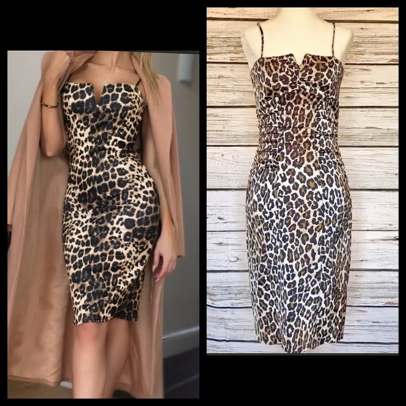 Cache Leopard Party Cocktail Satin Pencil Dress - Picture 4 of 4